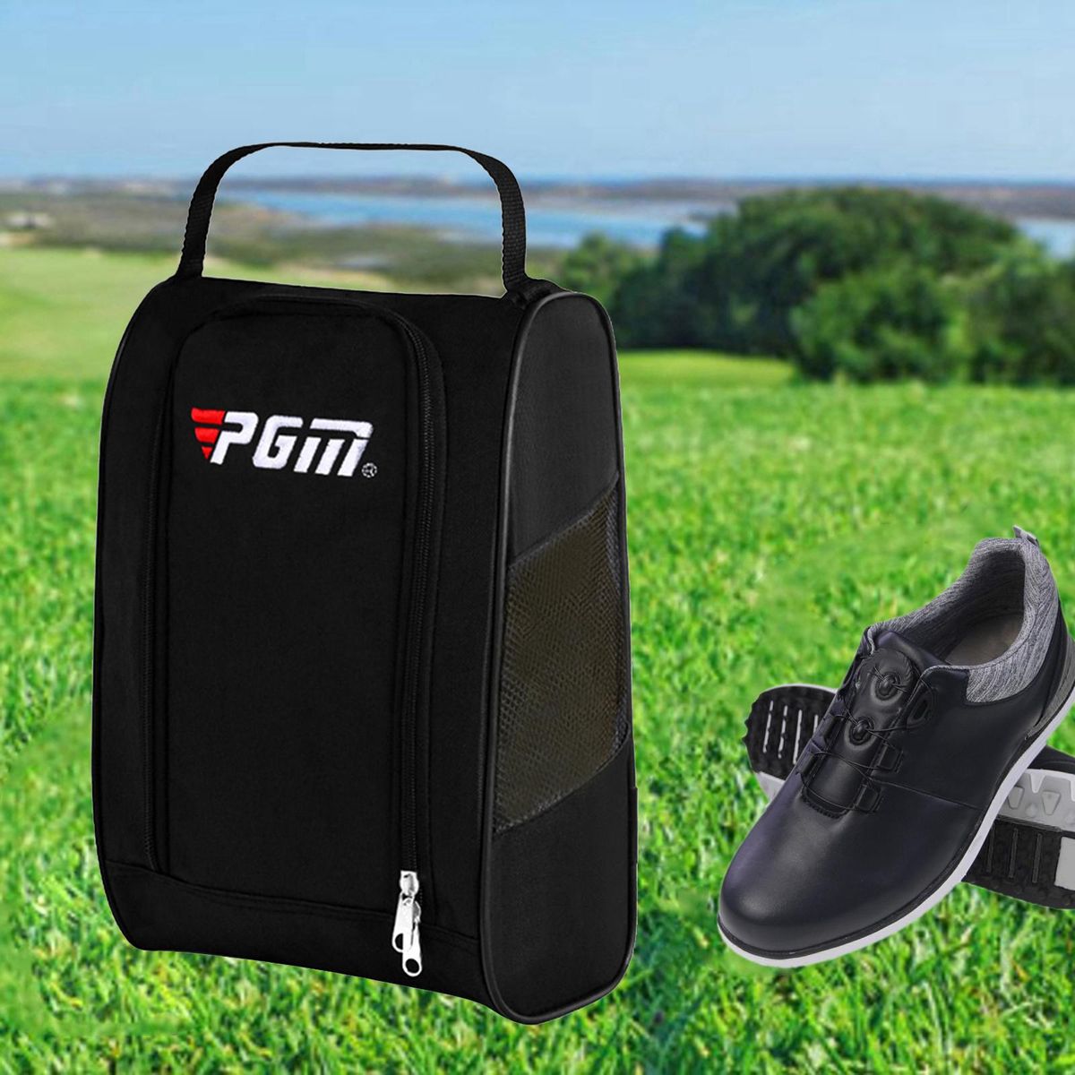 Golf Shoes Bag Pockets Football Boot Tote Sports Shoe Carrier Black