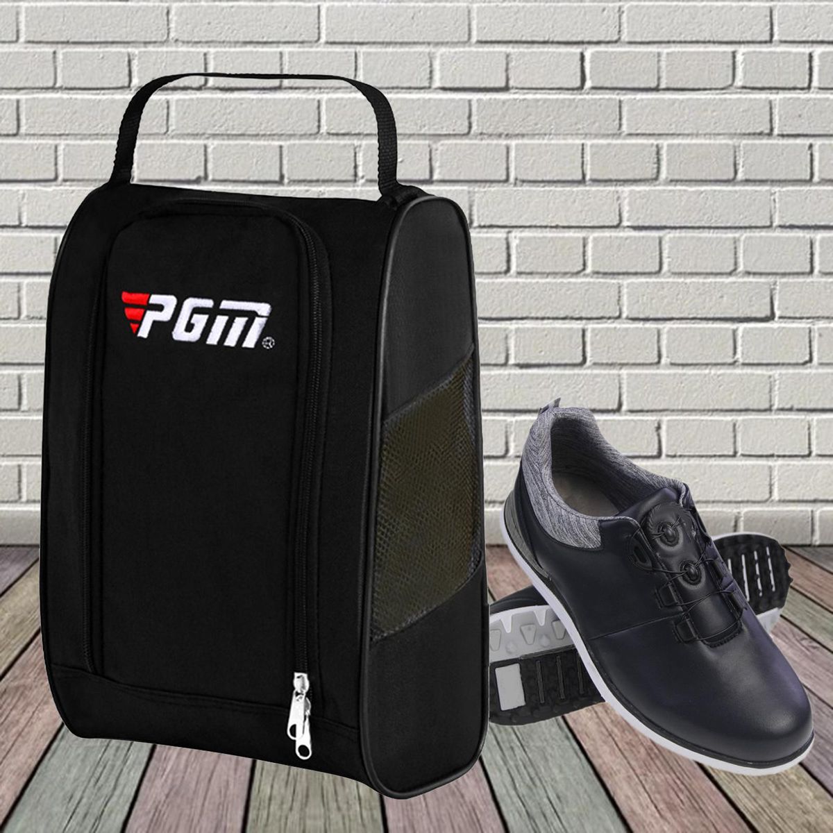 Golf Shoes Bag Pockets Football Boot Tote Sports Shoe Carrier Black