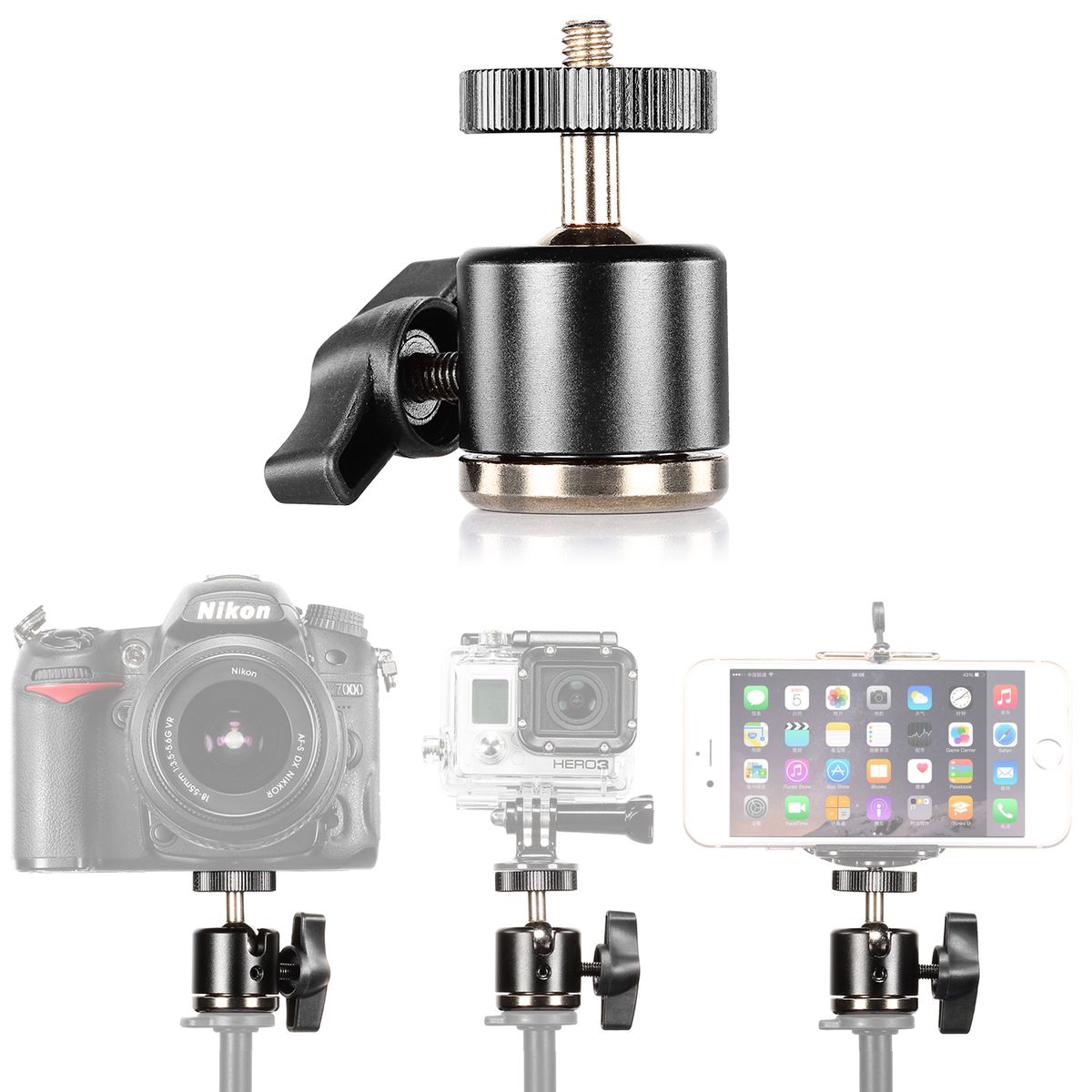 Neewer® Aluminum Alloy 360 Degree Rotating Swivel Mini Ball Head With 1/4" 3/8" Thread Base Mount For DSLR Camera Like Canon,Nikon,Sony/Camcorder/iPhone 6s/6/5S/5/4S/4,Gopro HD Hero 1/2/3/3+/4