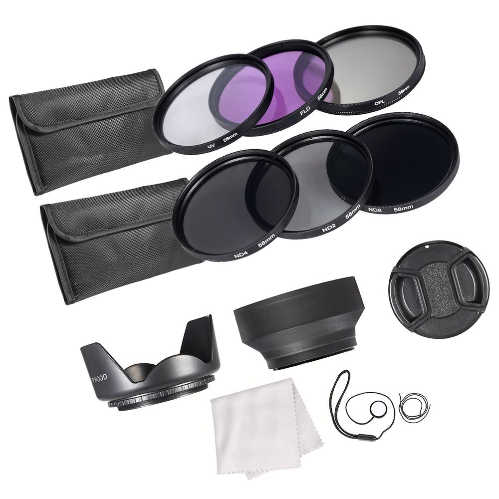 58mm Lens Filter Kit UV+CPL+FLD+ND(ND2 ND4 ND8) With Carry