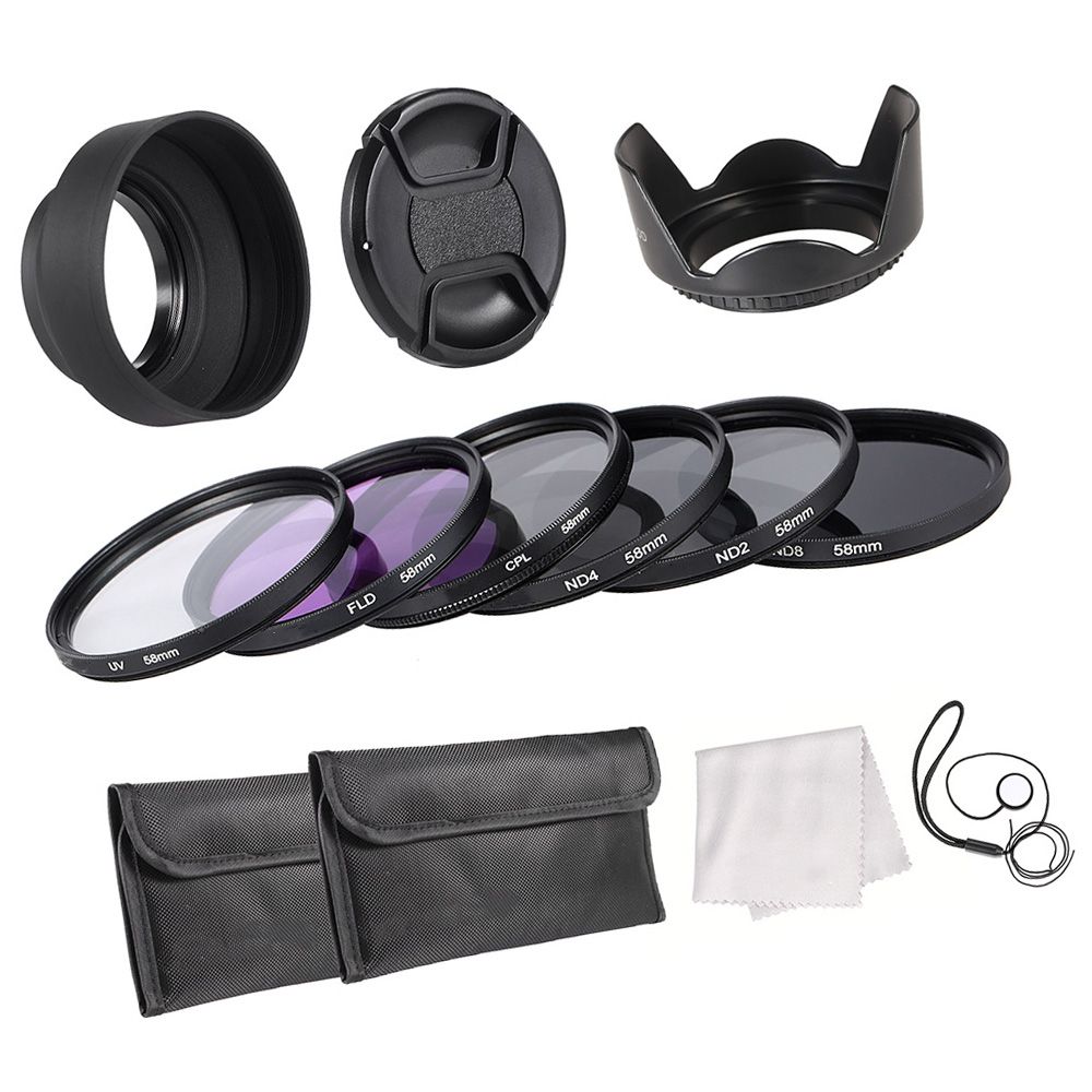 58mm Lens Filter Kit UV+CPL+FLD+ND(ND2 ND4 ND8) With Carry