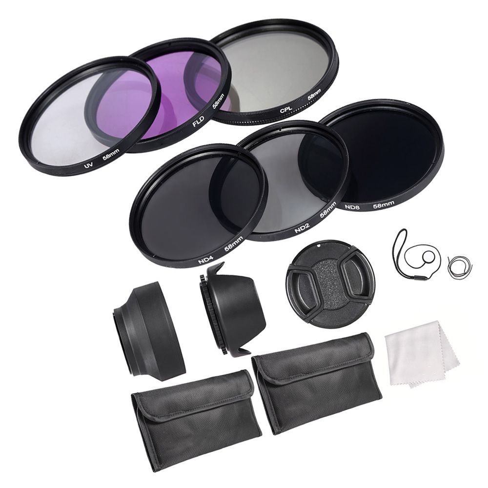 58mm Lens Filter Kit UV+CPL+FLD+ND(ND2 ND4 ND8) With Carry