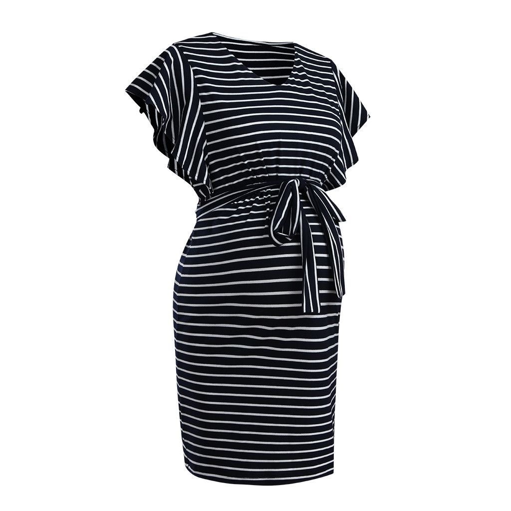 Dress Women's Maternity Short Sleeve Pregnant Dress Stripe