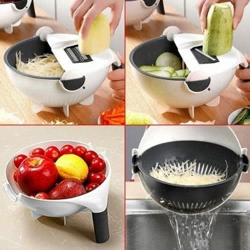 Magic Rotate 9 In 1 Multi-function Vegetable Cutter With Drain Basket