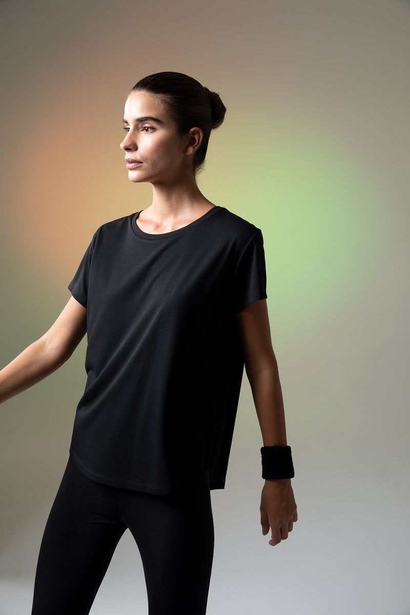 Woman Comfort Fit Knitted T-Shirt-Black