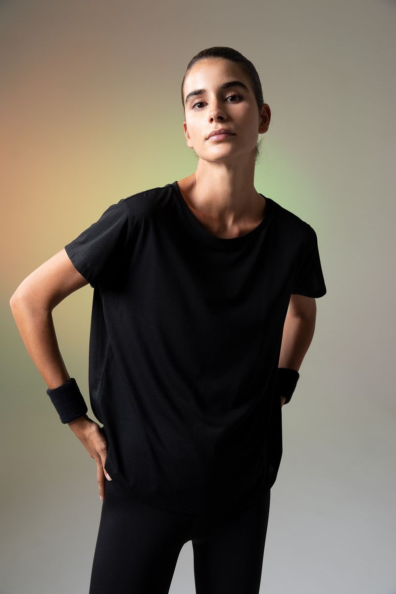 Woman Comfort Fit Knitted T-Shirt-Black