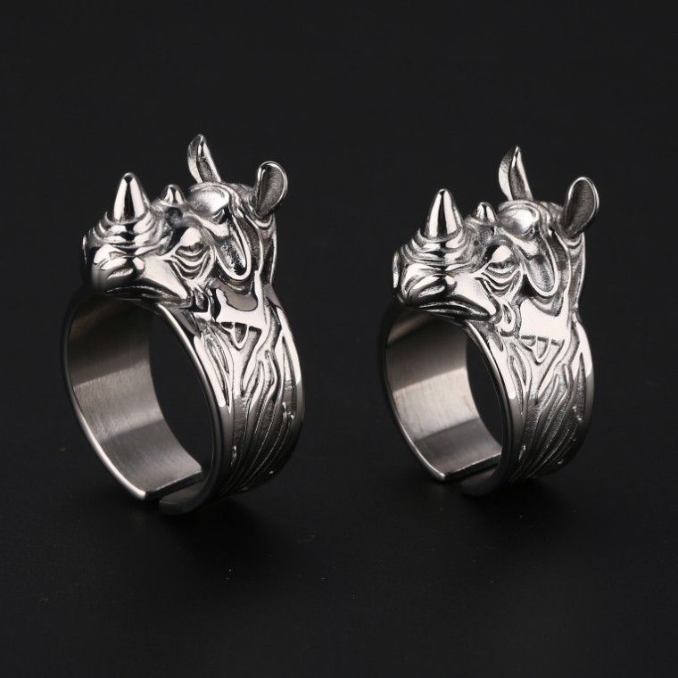 EDC Self Defense Titanium Steel Rhinoceros Ring Unisex