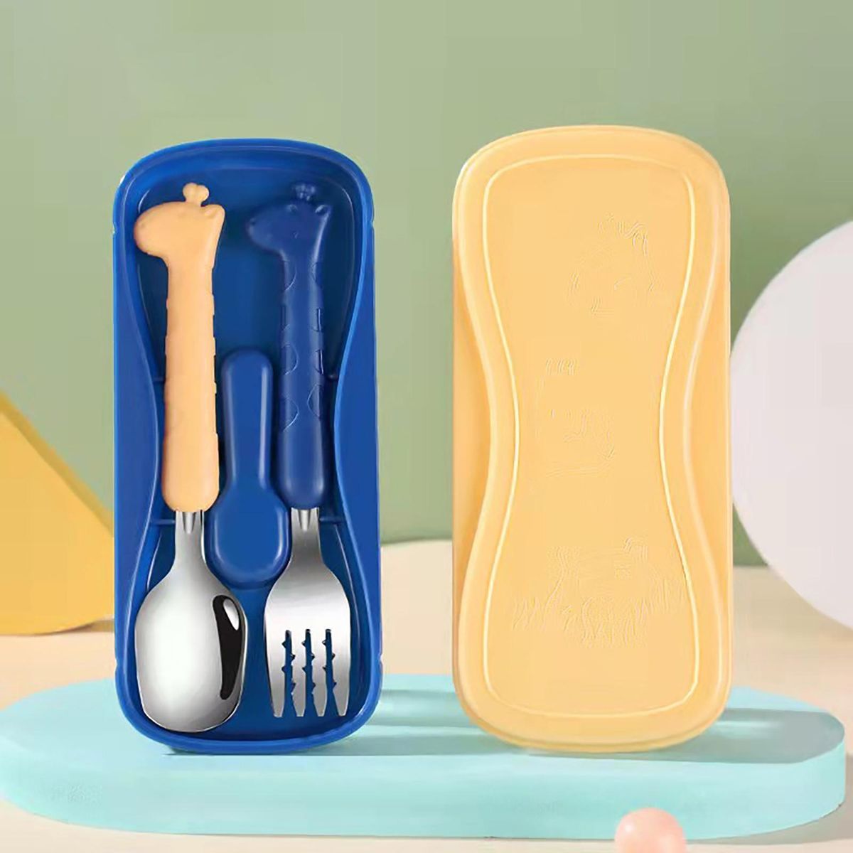 1 Set Baby Tableware Set Infant Food Feeding Spoon Fork Blue
