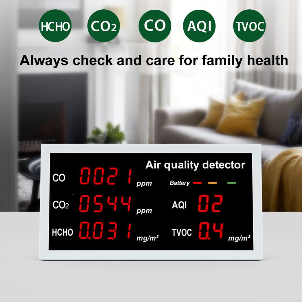 5 In 1 Multifunctional Detector LED Display CO CO2 HCHO TVOC