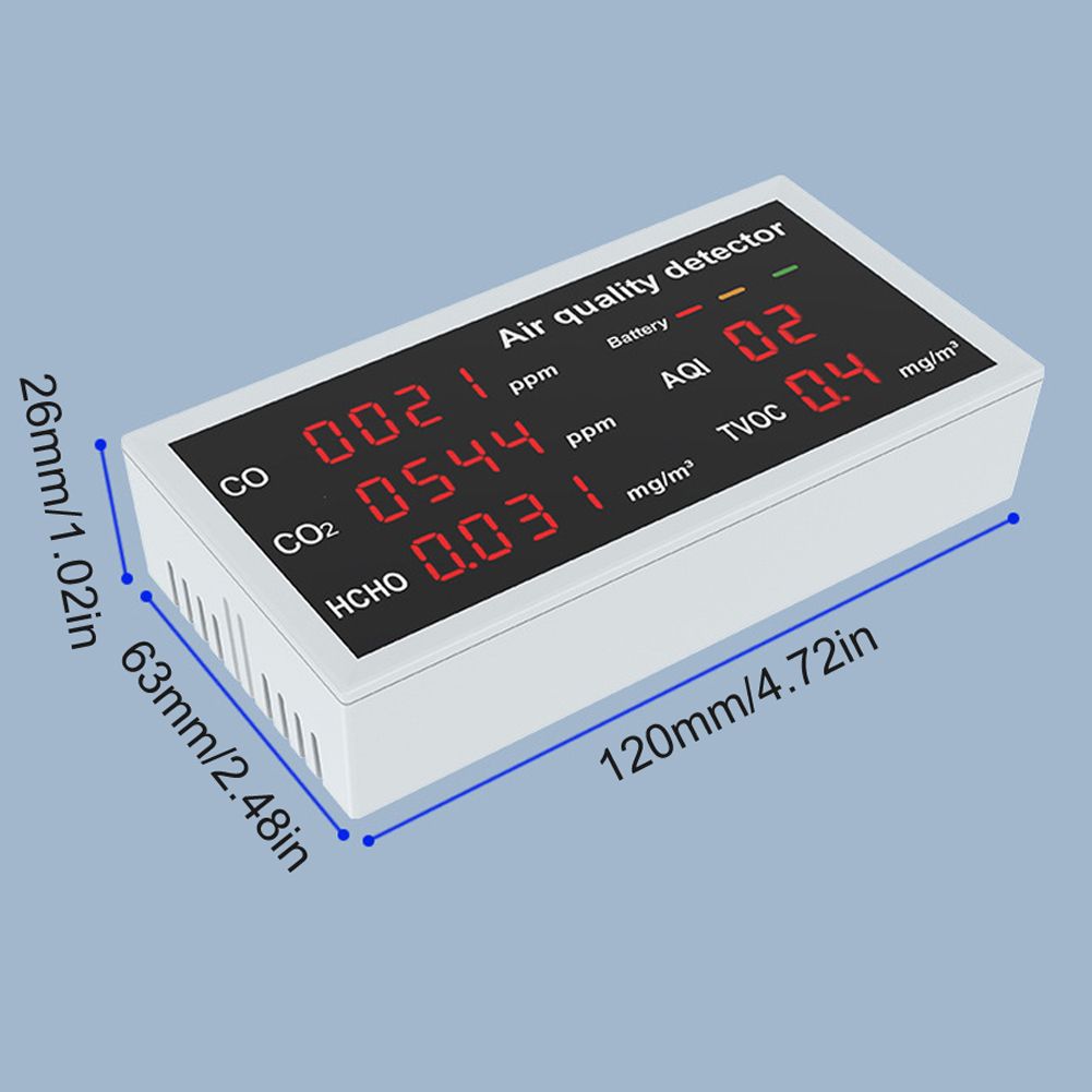 5 In 1 Multifunctional Detector LED Display CO CO2 HCHO TVOC