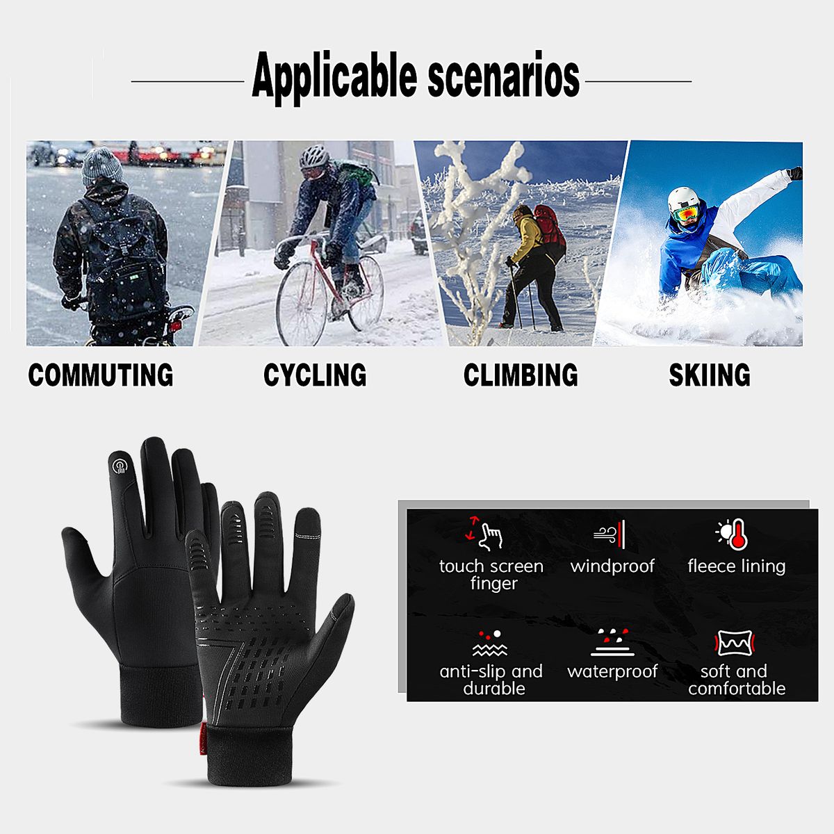 Winter Men Women Cycling Gloves Waterproof Windproof Fleece
