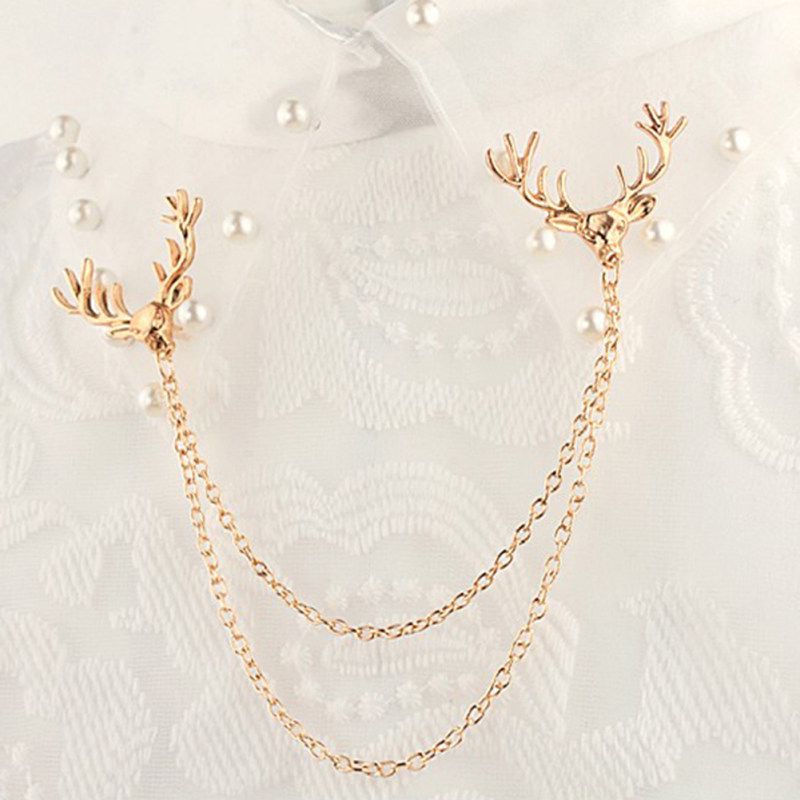 Men Women Shirt Suit Collar Deer Head Brooch-Silver