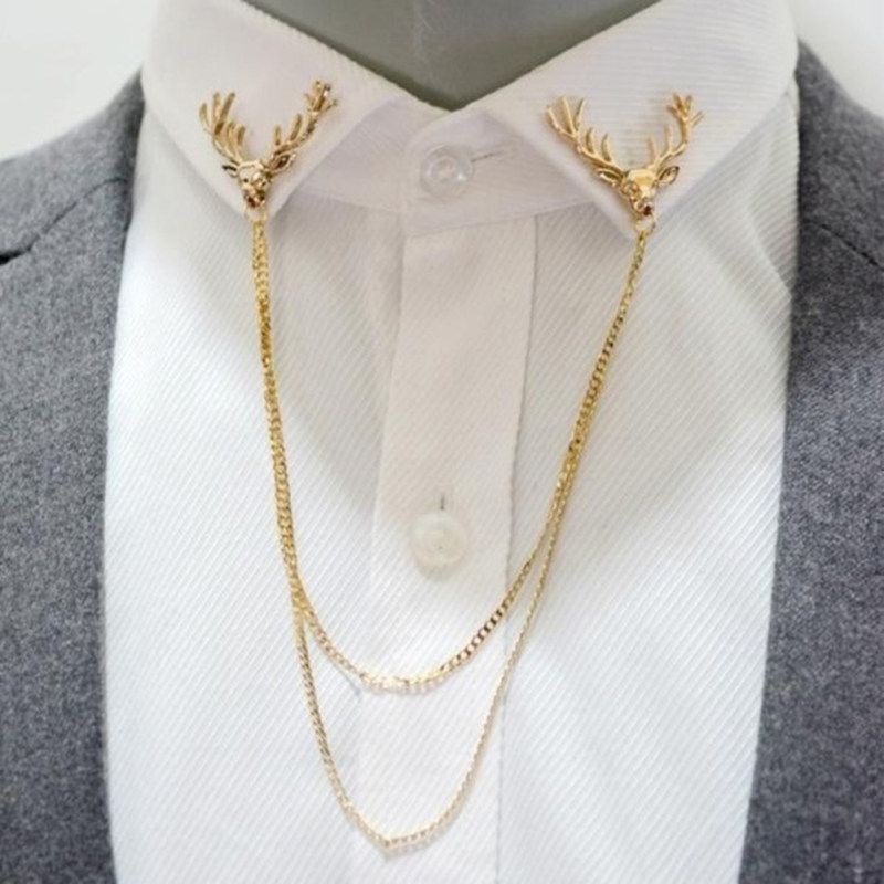 Men Women Shirt Suit Collar Deer Head Brooch-Silver