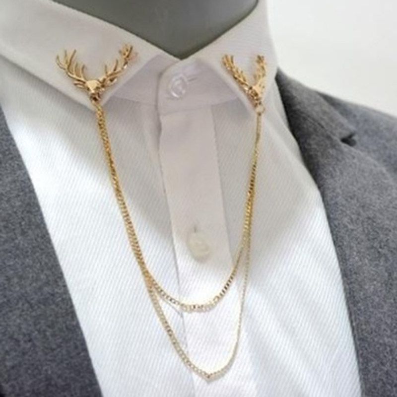 Men Women Shirt Suit Collar Deer Head Brooch-Silver