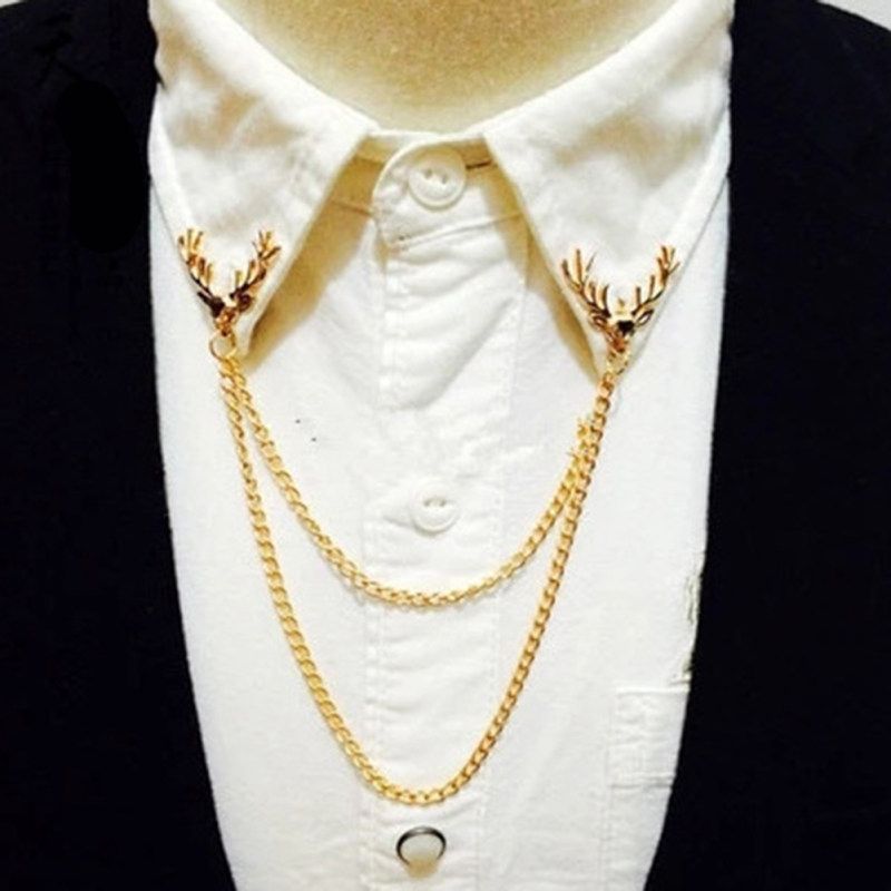 Men Women Shirt Suit Collar Deer Head Brooch-Silver
