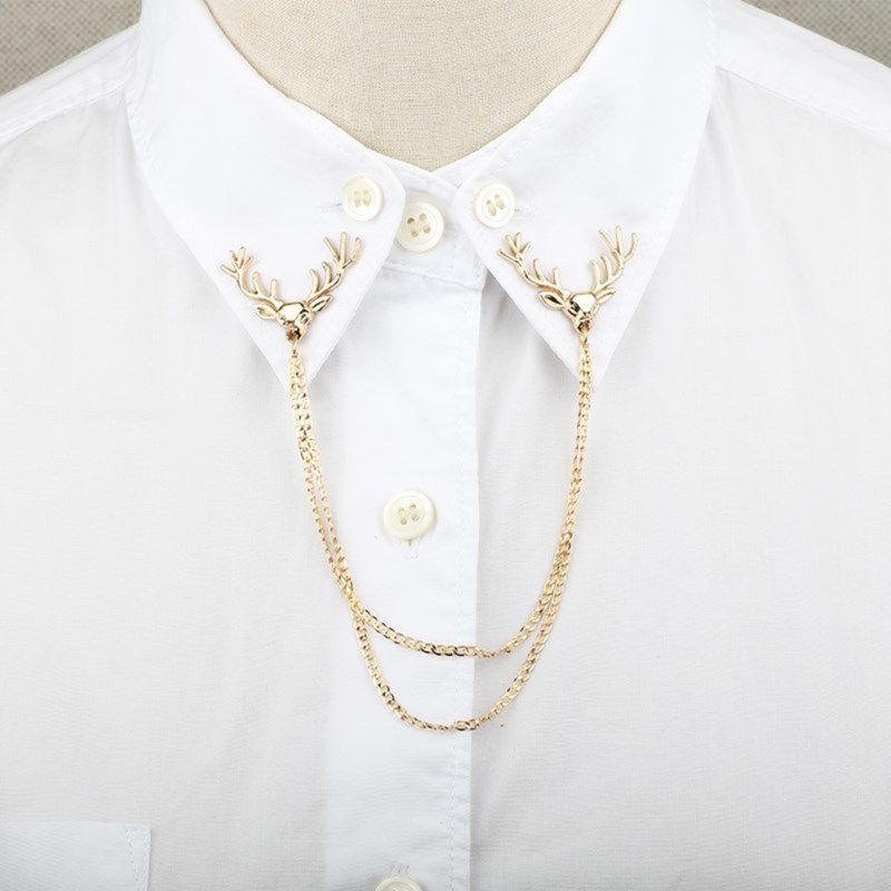 Men Women Shirt Suit Collar Deer Head Brooch-Silver