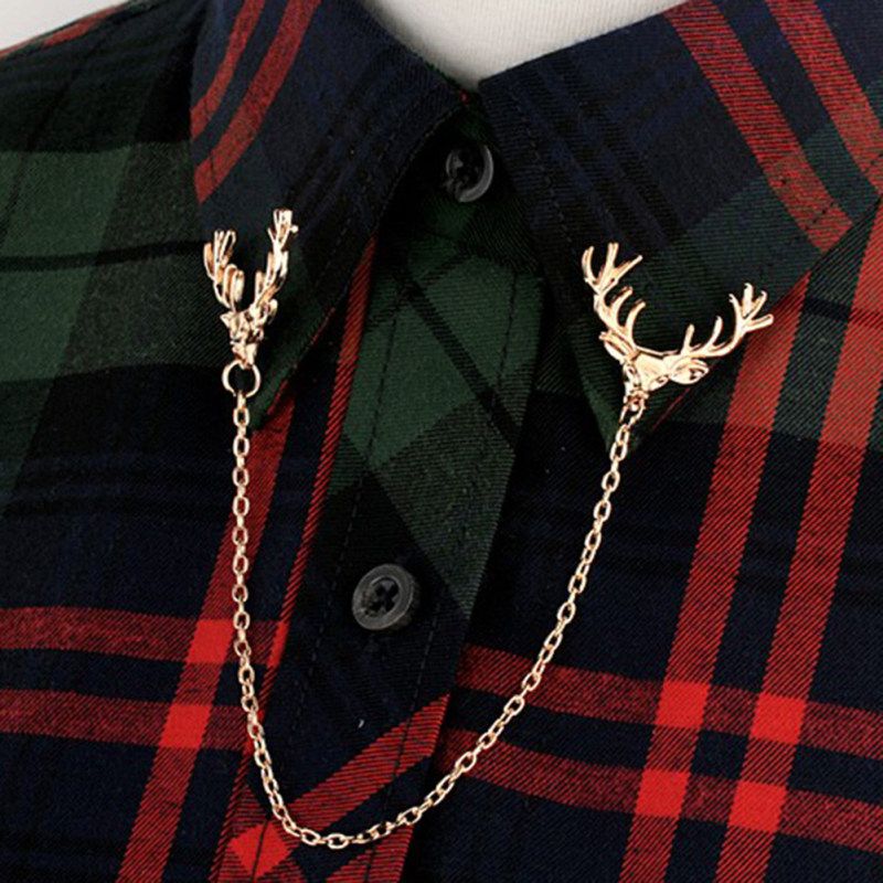 Men Women Shirt Suit Collar Deer Head Brooch-Silver