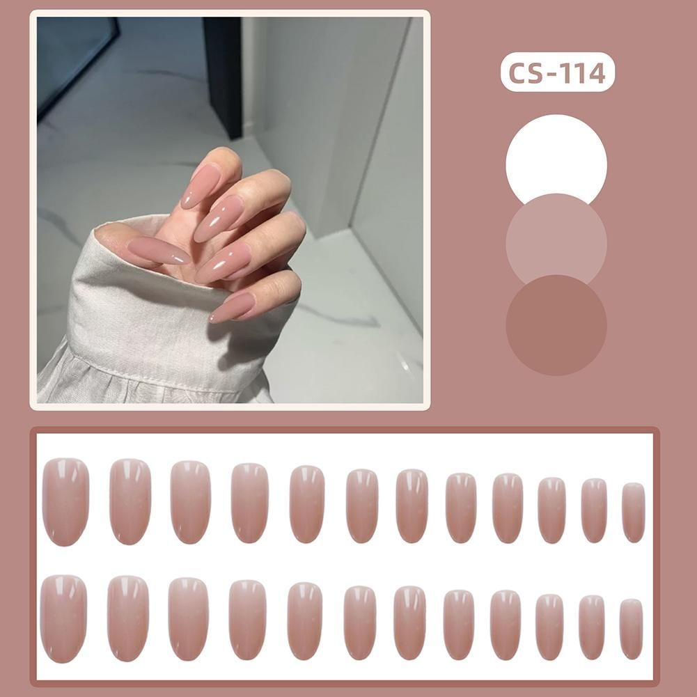 Long False Nails Pure Grey Pink Full Cover Stick on Nails