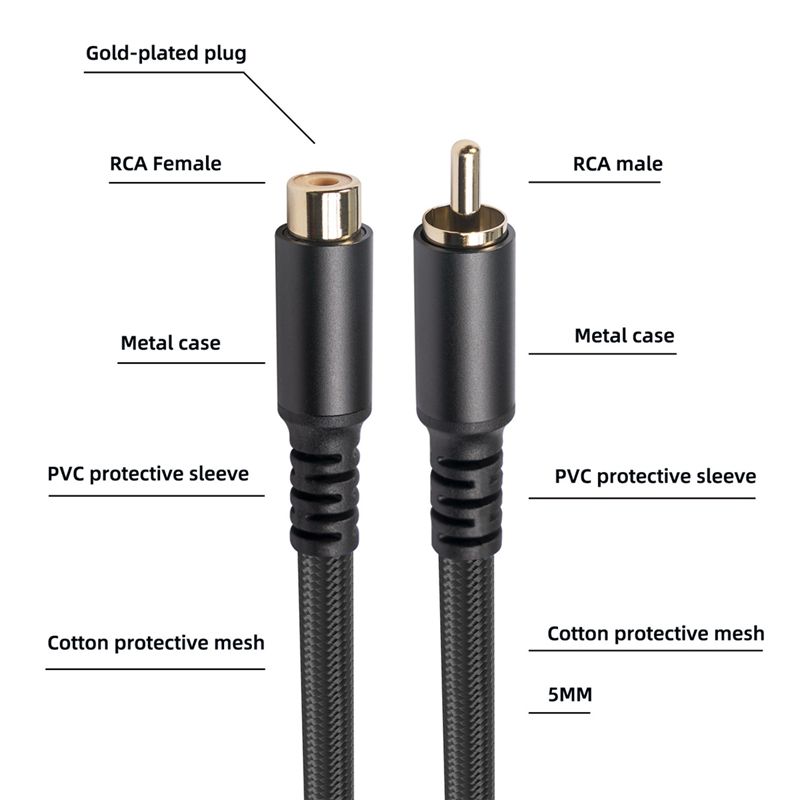 RCA Extension Cable RCA Audio Video Cable RCA Male To Female Cord for Speaker  Subwoofer  Camera  HDTV  Amplifier  1.8M