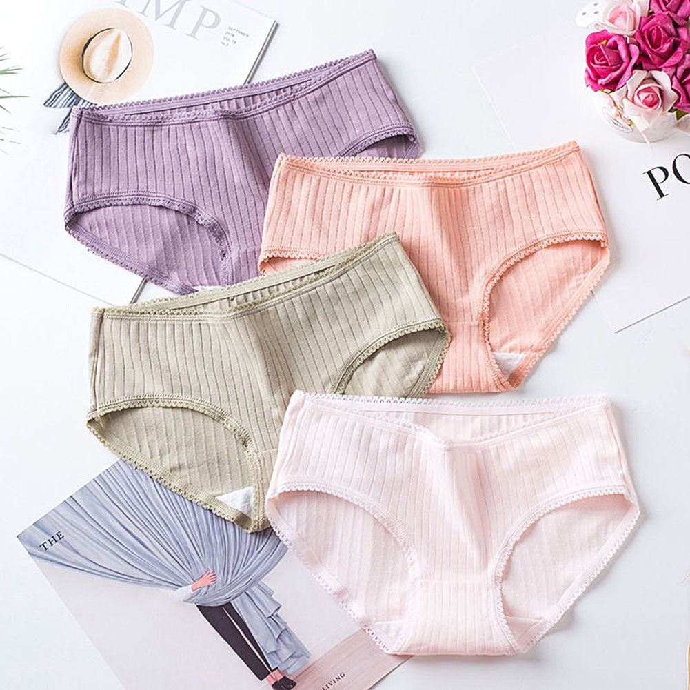 Women Fashion Mid Waist Elastic Solid Color Simple Breathable Modal Underwear