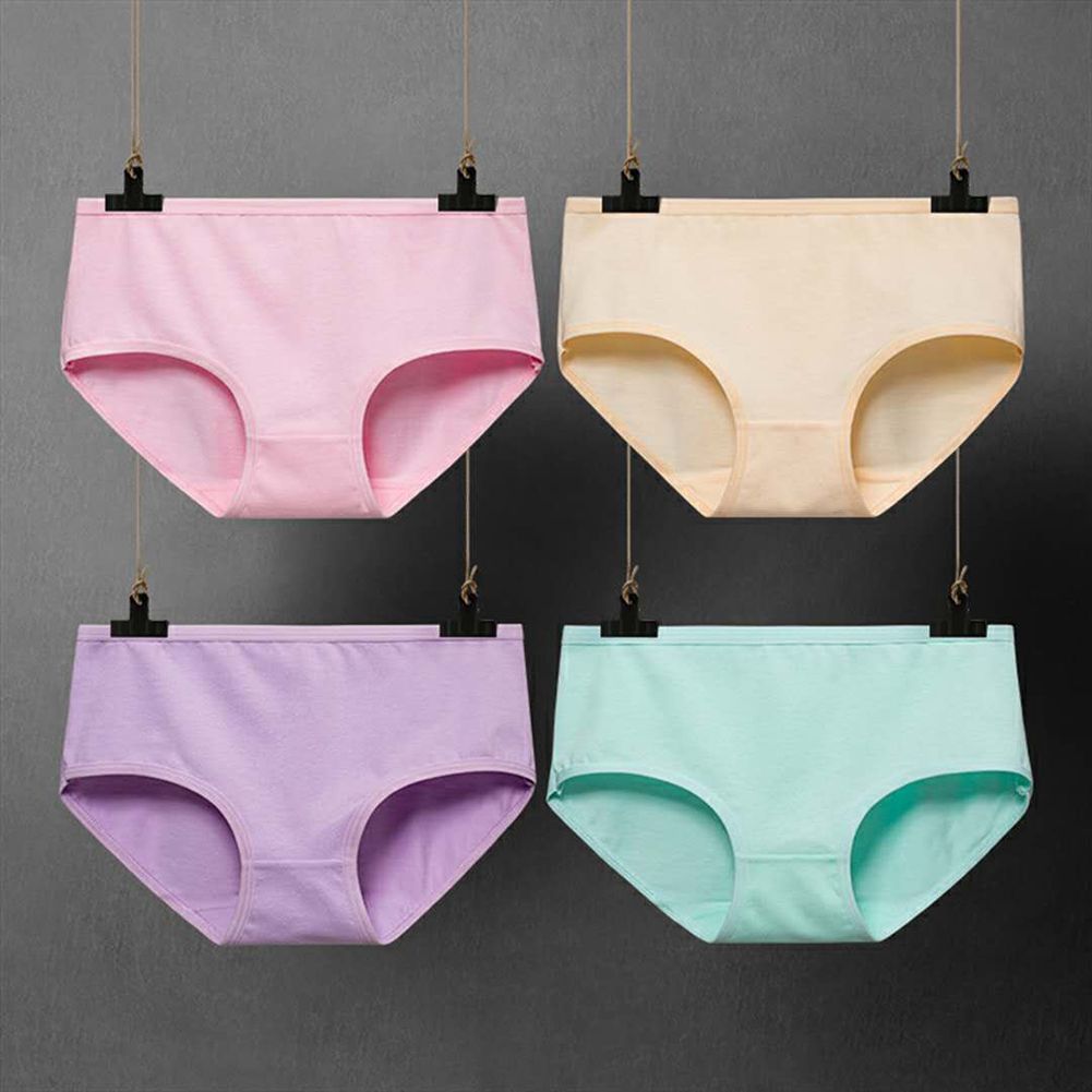 Women Fashion Mid Waist Elastic Solid Color Simple Breathable Modal Underwear