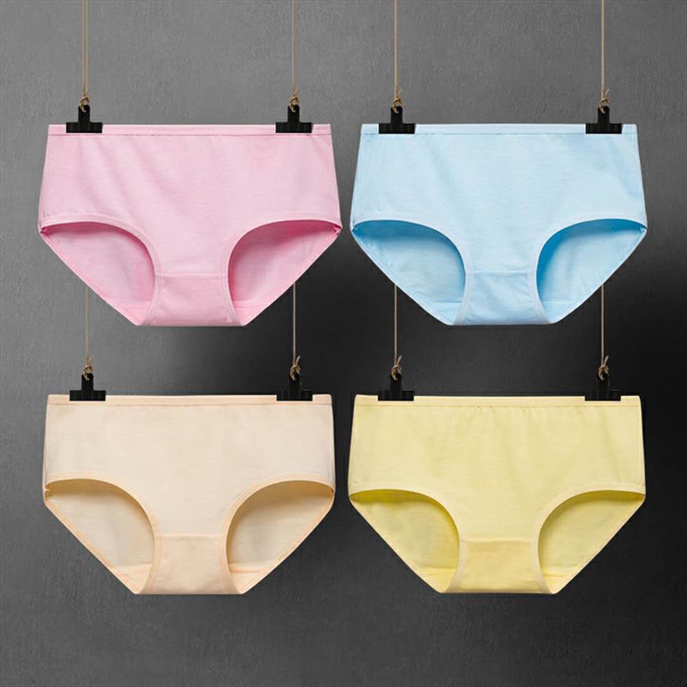 Women Fashion Mid Waist Elastic Solid Color Simple Breathable Modal Underwear