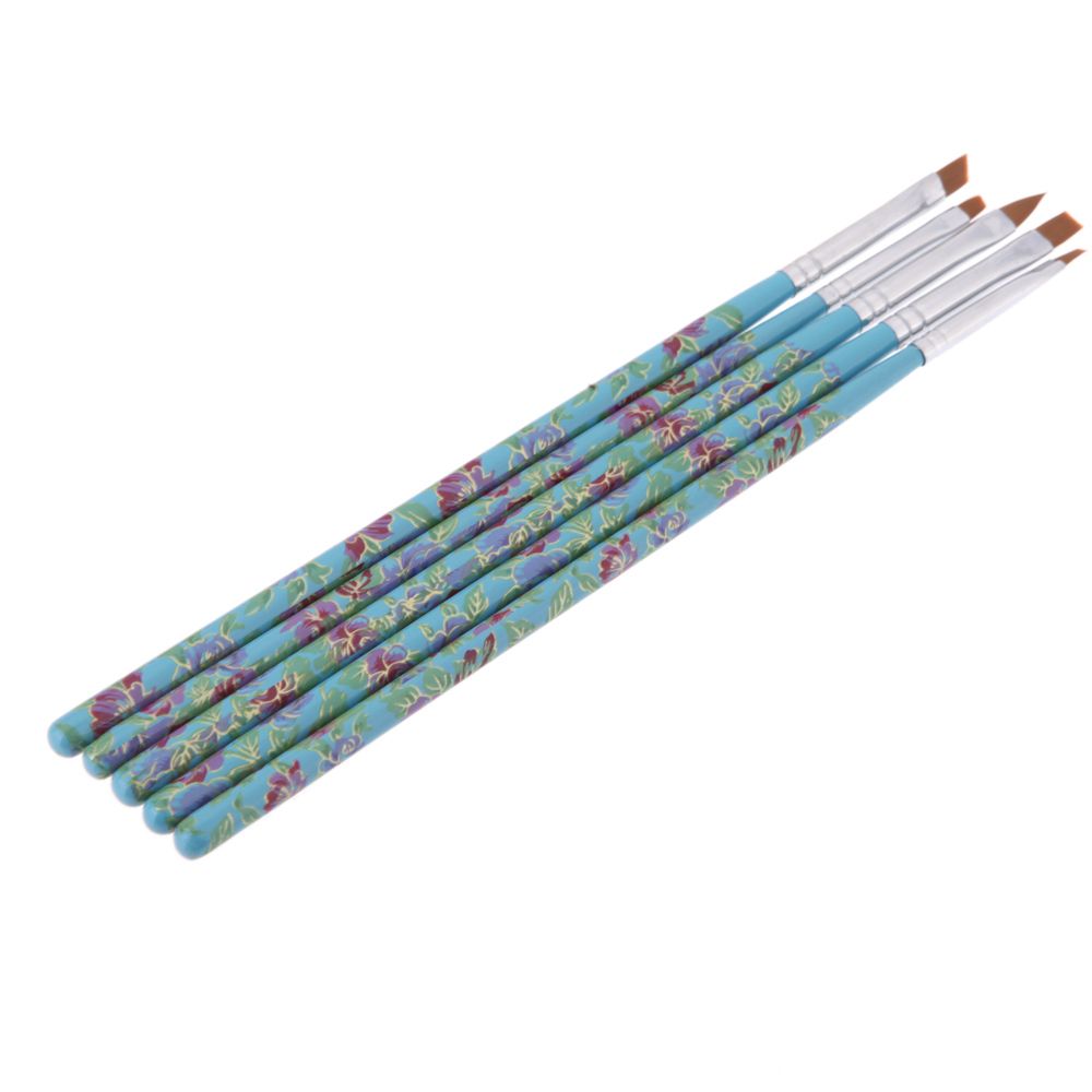 5PCS Nail Art Wood UV Salon Pen Flat Brush Kit Dotting Tool