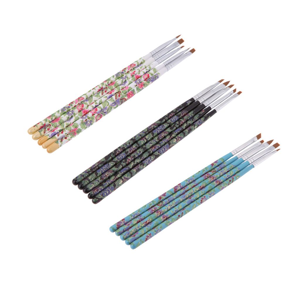 5PCS Nail Art Wood UV Salon Pen Flat Brush Kit Dotting Tool