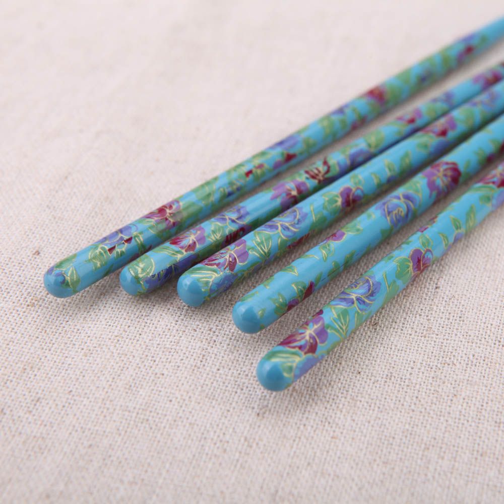 5PCS Nail Art Wood UV Salon Pen Flat Brush Kit Dotting Tool