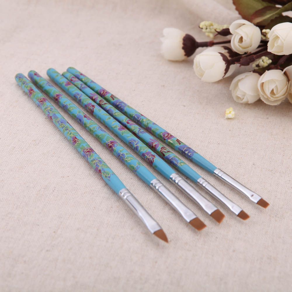 5PCS Nail Art Wood UV Salon Pen Flat Brush Kit Dotting Tool