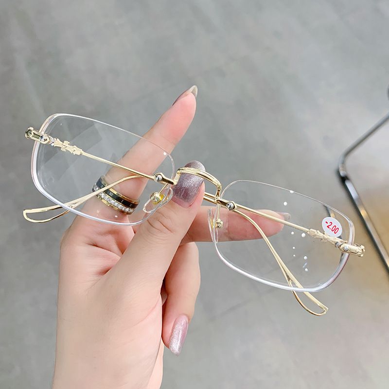 (Gold)Transparent Computer Glasses Frameless Women Men Anti Blue Light Square