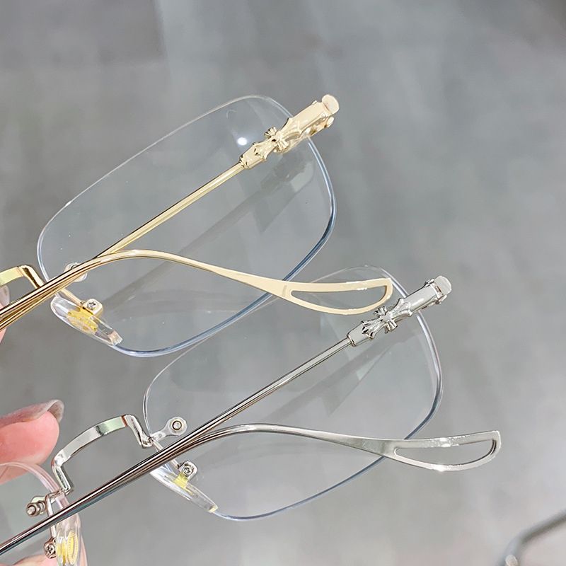 (Gold)Transparent Computer Glasses Frameless Women Men Anti Blue Light Square