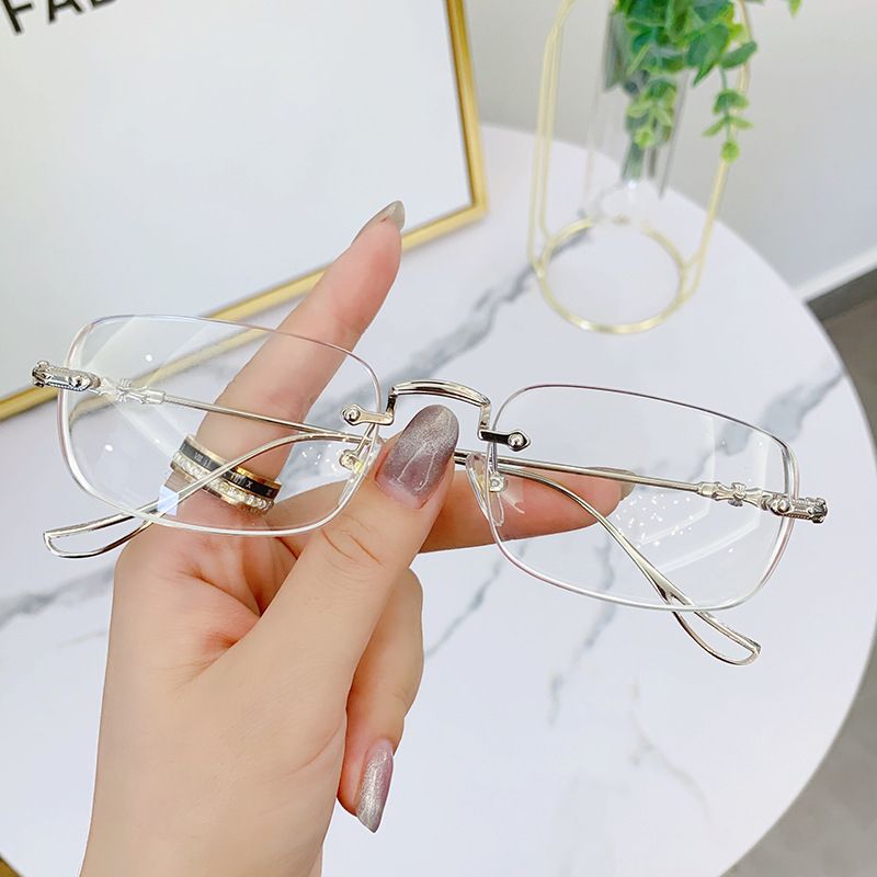 (Gold)Transparent Computer Glasses Frameless Women Men Anti Blue Light Square