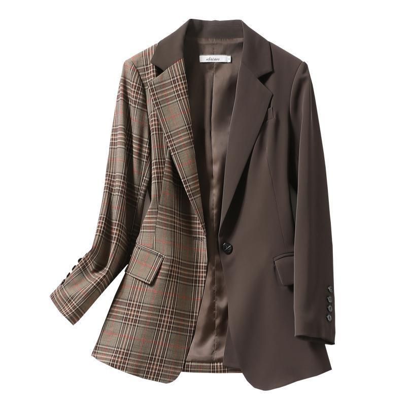Stitching Plaid Blazer Women's Spring and Autumn 2023 New Autumn Coat Design Sense Niche Slim Fit Retro Suit