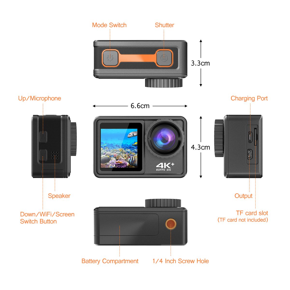 4K 24MP Dual Screen Sport Camera DV Camcorder 2.0 Inch