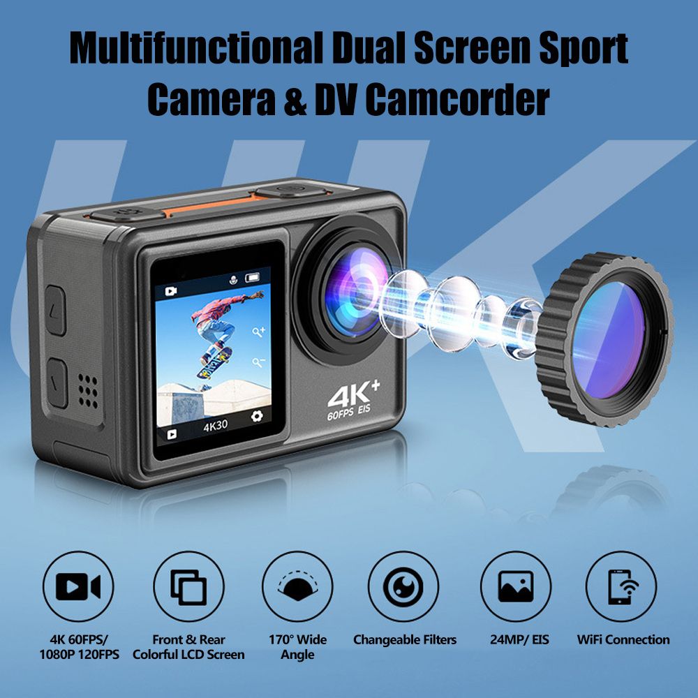 4K 24MP Dual Screen Sport Camera DV Camcorder 2.0 Inch