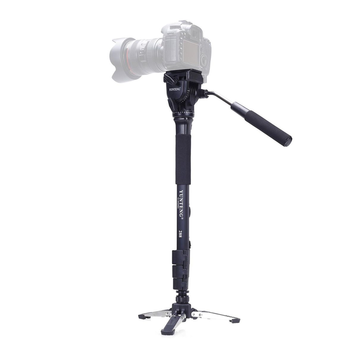 YUNTENG Monopod 58.3 Inch Video Camera Monopod Stand Lightweight Aluminum Alloy Telescopic Monopod with Removable 3-Feet Tripod Base Pan Tilt Fluid Head Carry Bag Compatible with DSLR Camera Camcorder DV
