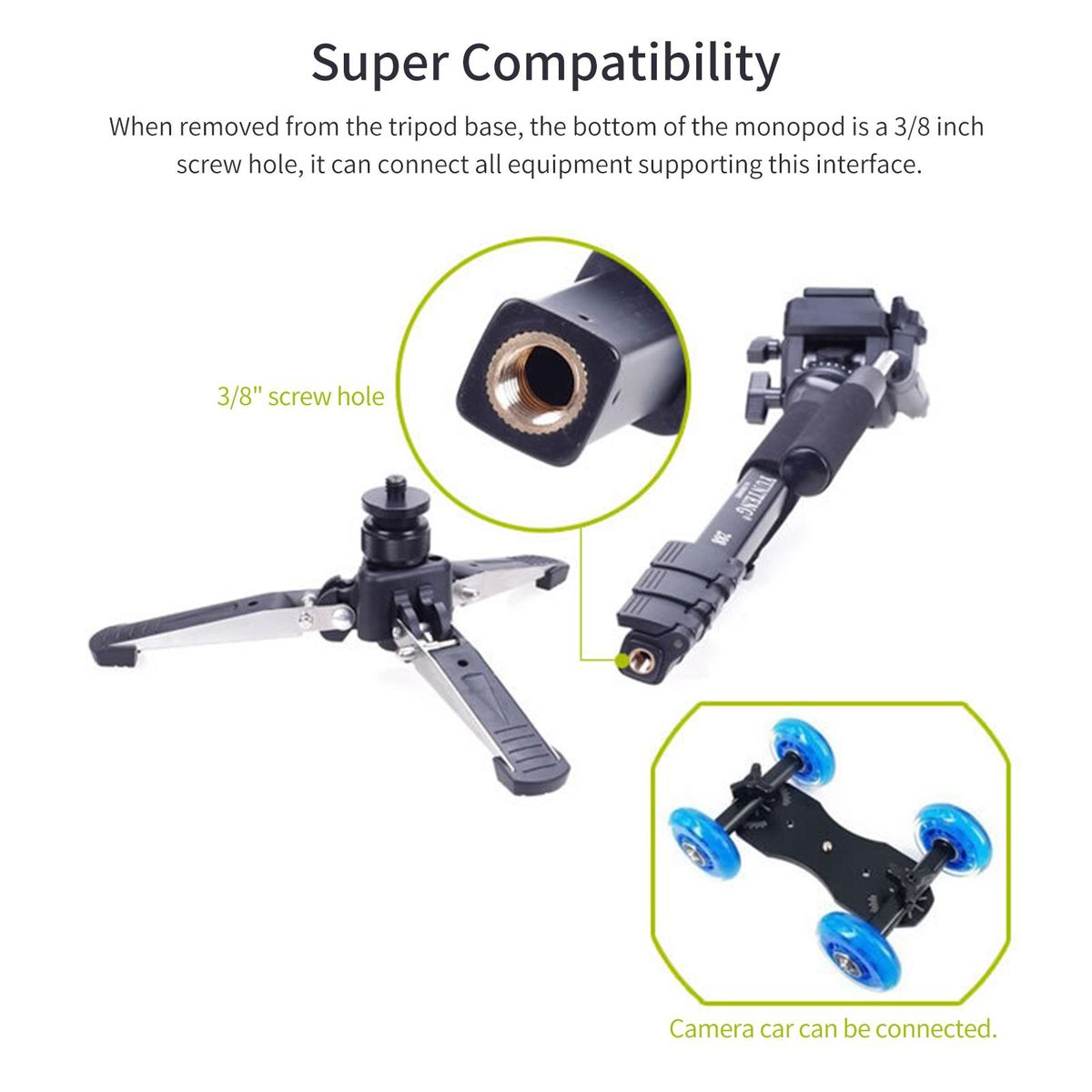 YUNTENG Monopod 58.3 Inch Video Camera Monopod Stand Lightweight Aluminum Alloy Telescopic Monopod with Removable 3-Feet Tripod Base Pan Tilt Fluid Head Carry Bag Compatible with DSLR Camera Camcorder DV