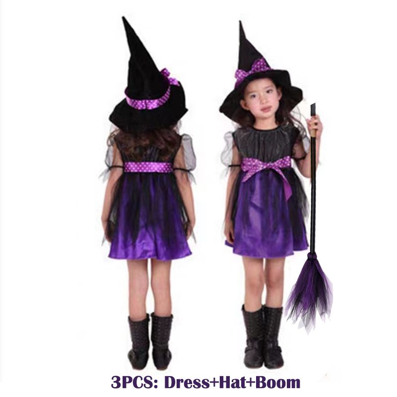 Halloween Cosplay Costume Kids Short Sleeve Dress With Polka Dot Ribbon Hat