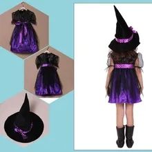 Halloween Cosplay Costume Kids Short Sleeve Dress With Polka Dot Ribbon Hat