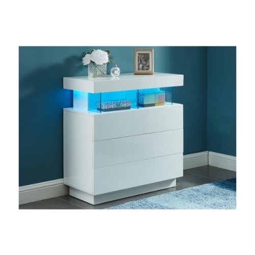 Glossy Console Table With LED Light - White