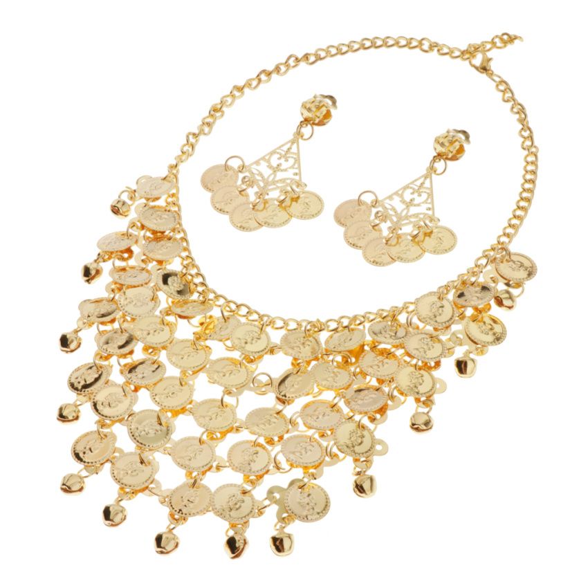 1 Set Adults Gypsy Belly Dance Jewelry Set Gold Coin Hair Hoop