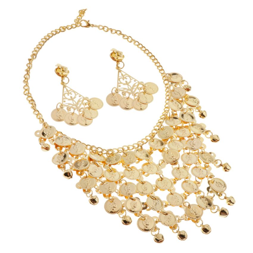 1 Set Adults Gypsy Belly Dance Jewelry Set Gold Coin Hair Hoop