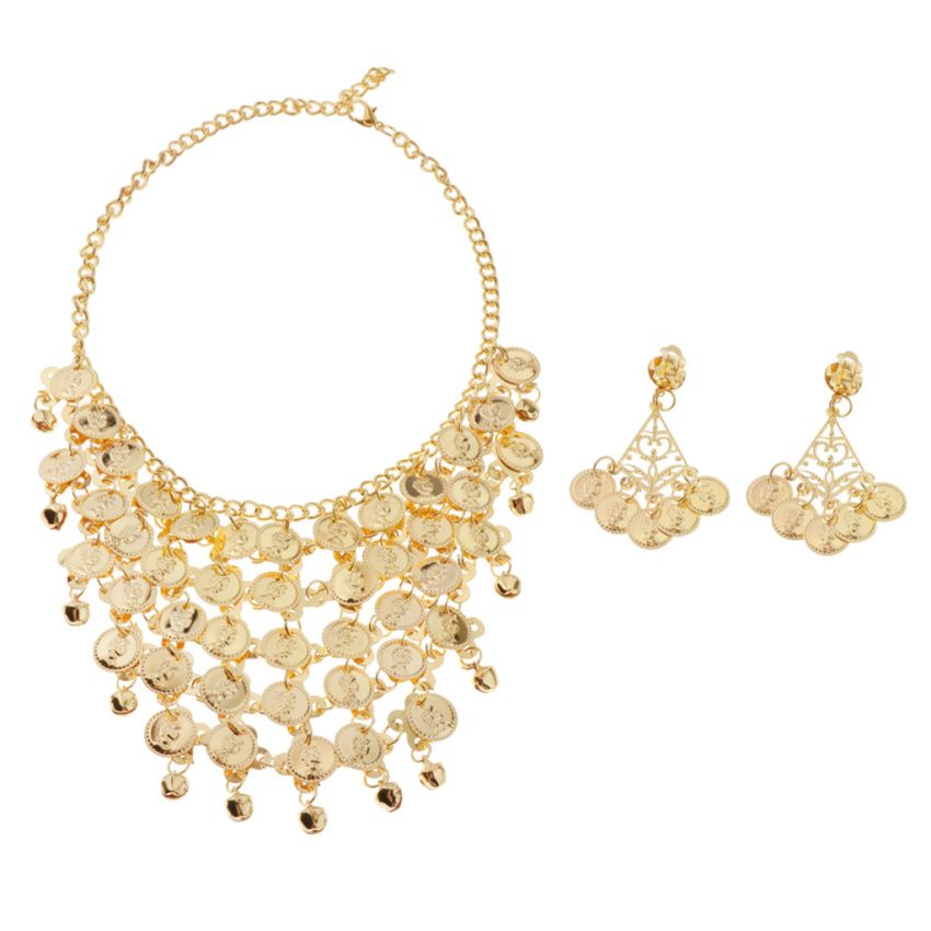1 Set Adults Gypsy Belly Dance Jewelry Set Gold Coin Hair Hoop