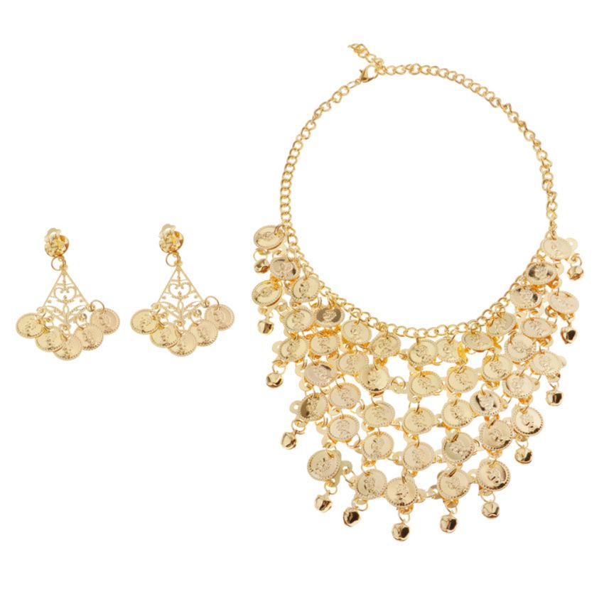 1 Set Adults Gypsy Belly Dance Jewelry Set Gold Coin Hair Hoop