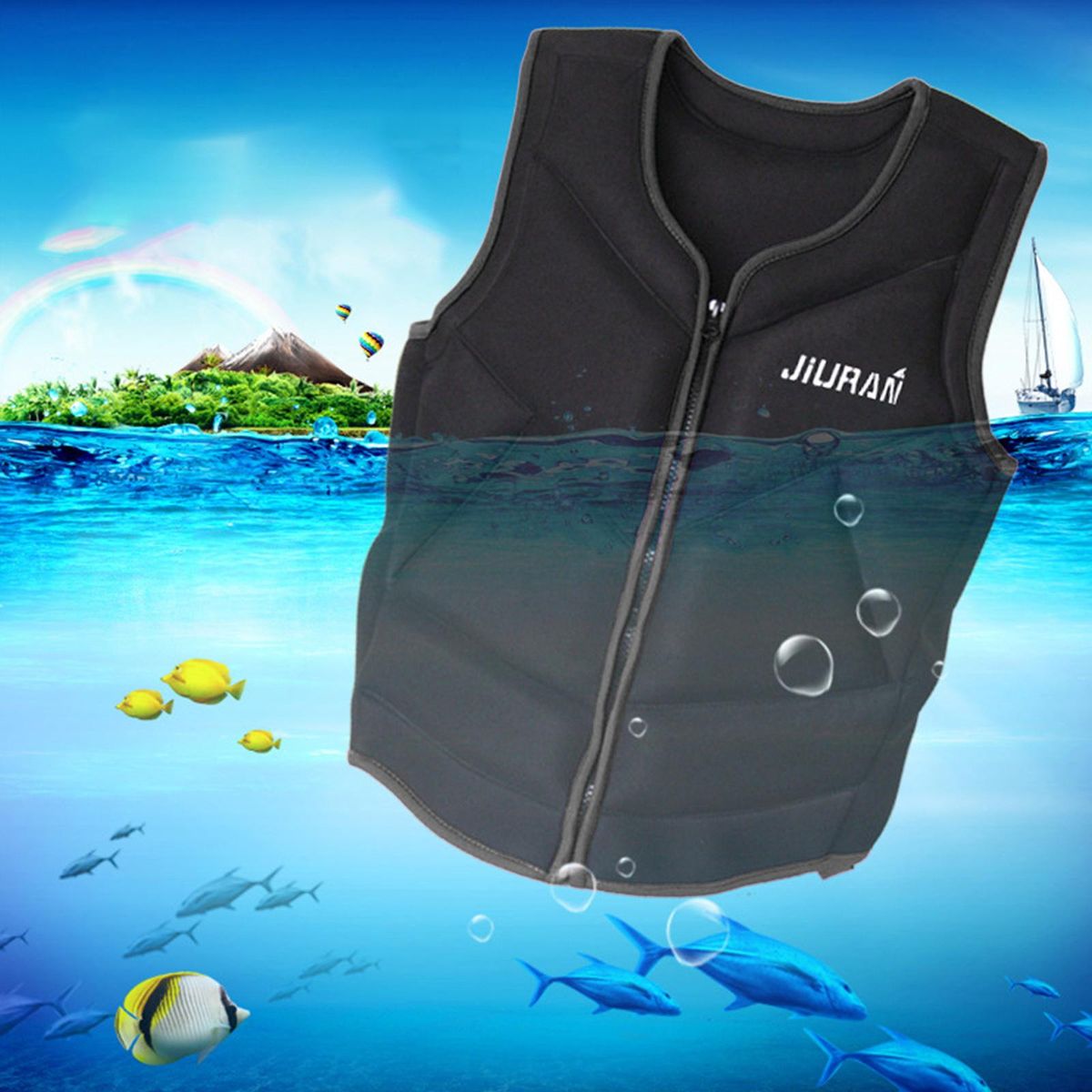 Universal  Zipper Closure Buoyancy Aid Floating Vest Black XL