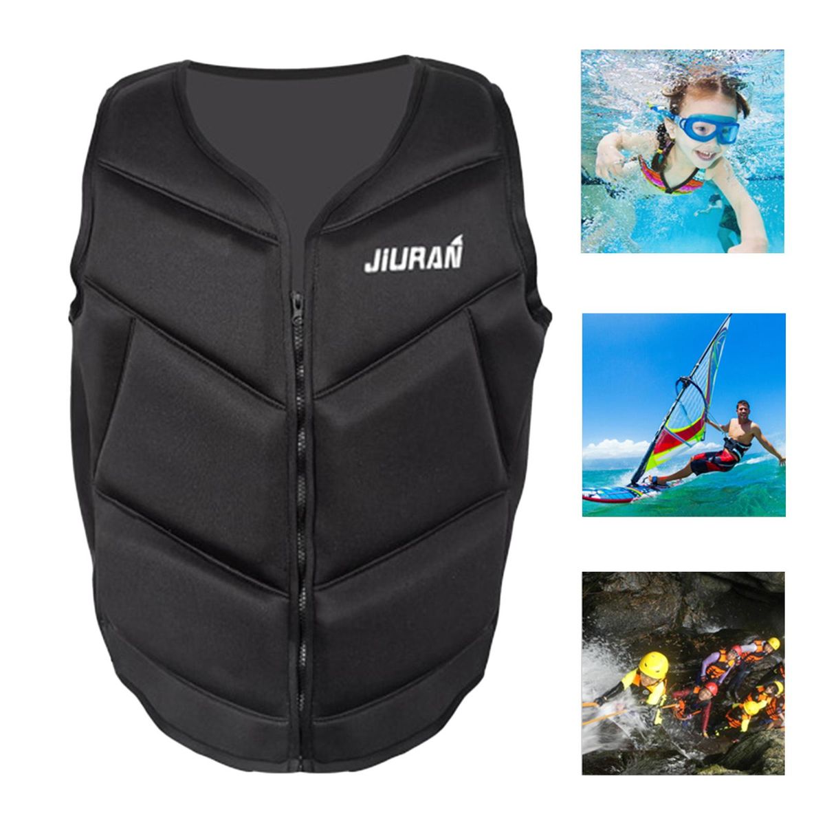 Universal  Zipper Closure Buoyancy Aid Floating Vest Black XL