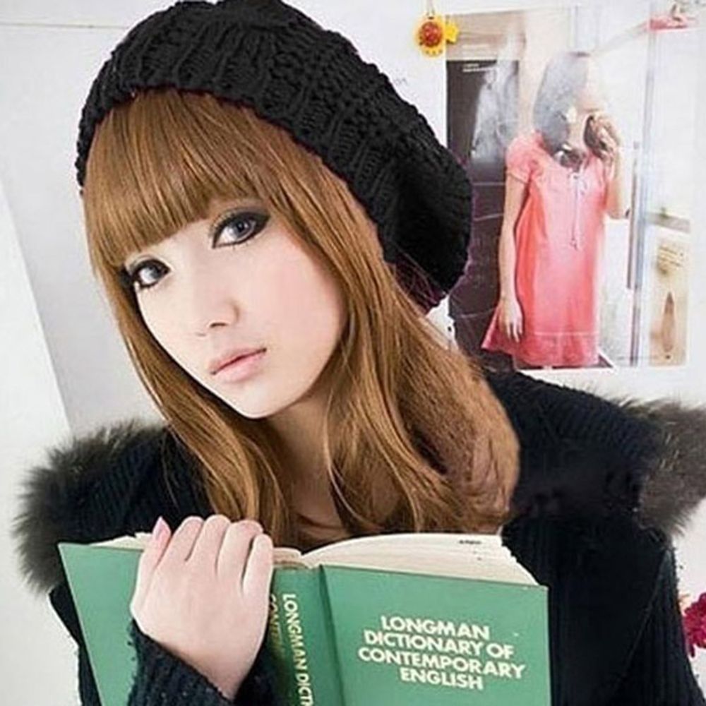 Winter Warm Women Knitted Braided Beanie Hats Wool Crochet