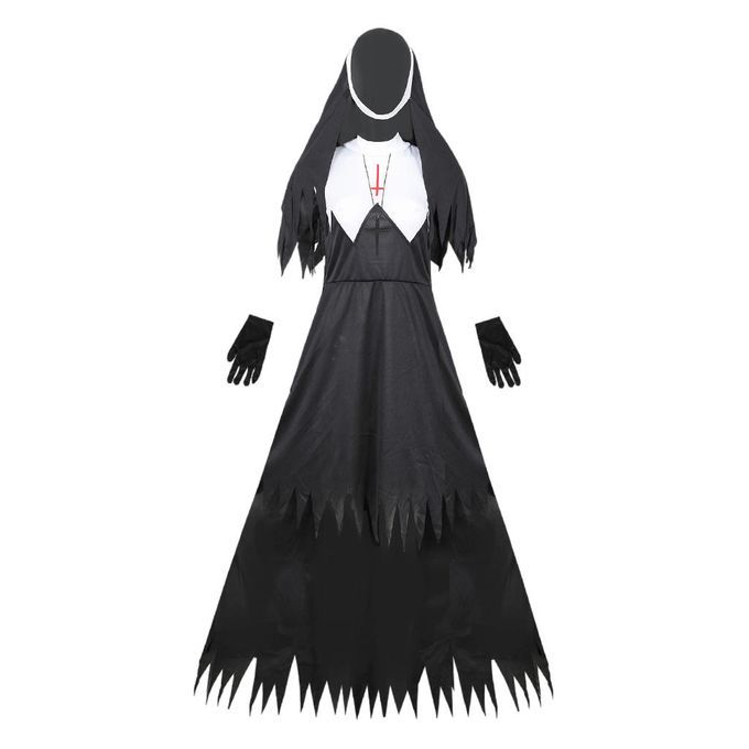 Women Halloween Party Cosplay Set Dress Medieval Nun Fancy Black  XL