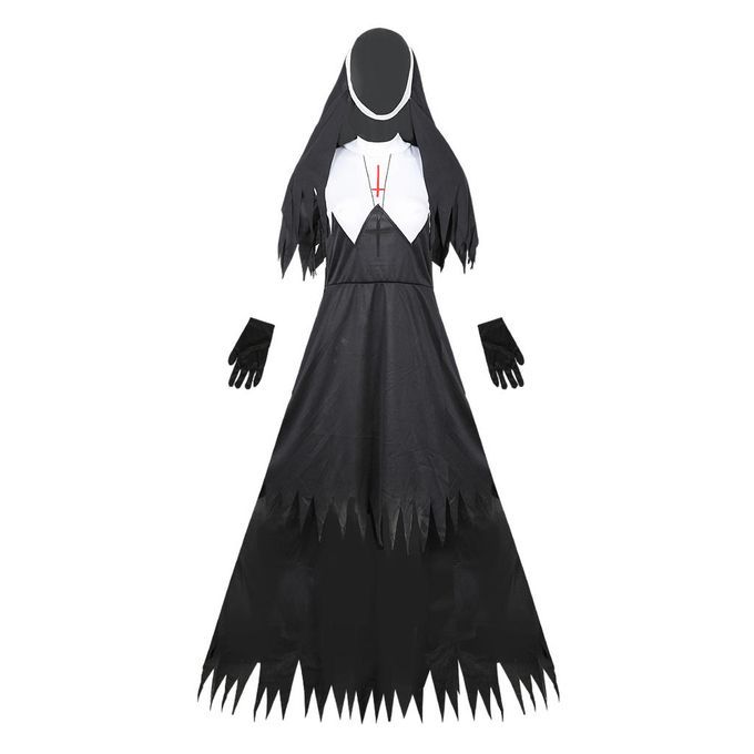 Women Halloween Party Cosplay Set Dress Medieval Nun Fancy Black  XL